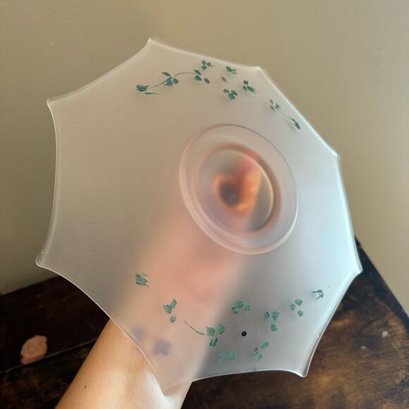 1930s Pink Depression Frosted Glass Handled Serving Tray Hand Painted Design - Picture 10 of 11